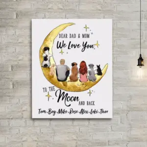 Personalized Dog Dad Mom Canvas Print Moon Background