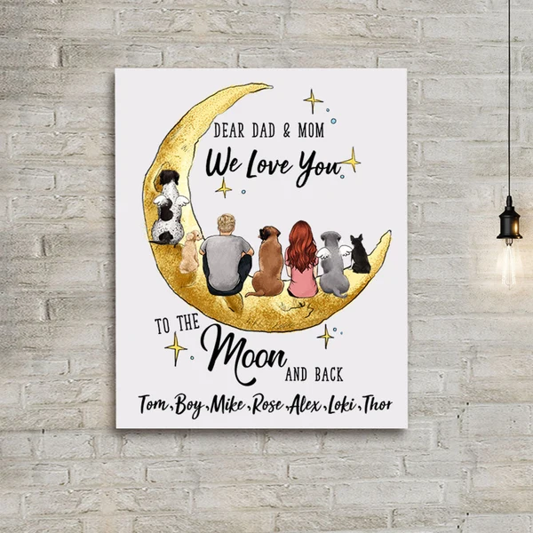 Personalized Dog Dad Mom Canvas Print Moon Background Personalized Dog Dad Mom Canvas Print Moon Background